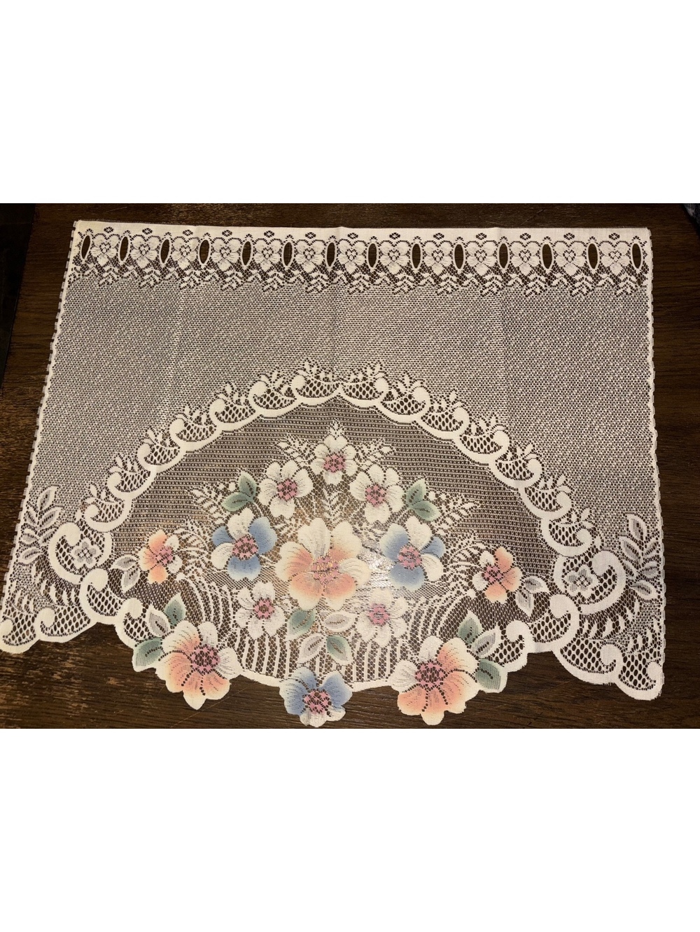 Vintage White Lace Floral Valance Cafรฉ Window Curtain Watercolor Print